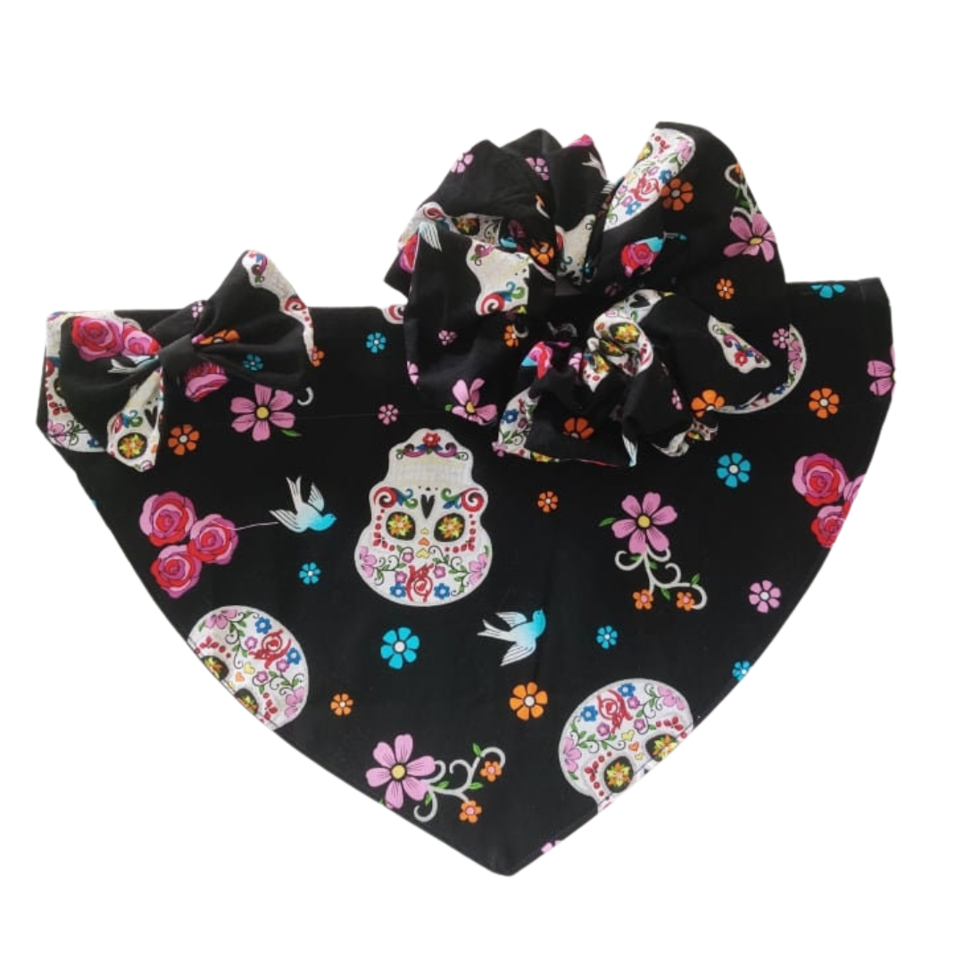 Calavera for Pets | Set Collar Slip-On Dog Bandanas Reversible