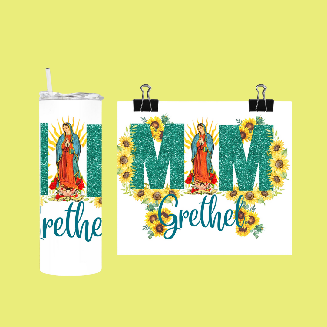 Guadalupe Mom Creen Sunflower | Personalized Tumbler