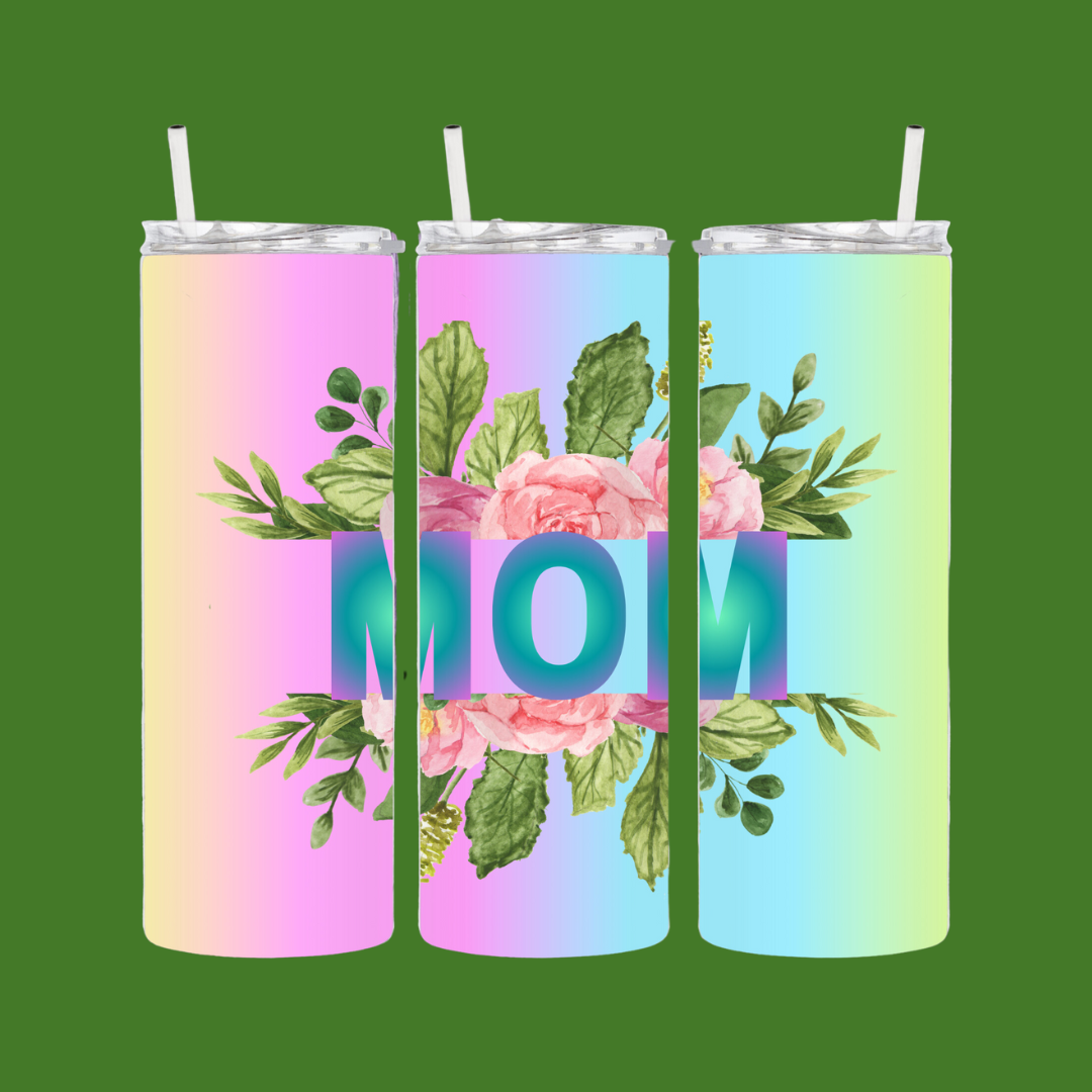 Pink Flowers Mom | Personalized Tumbler