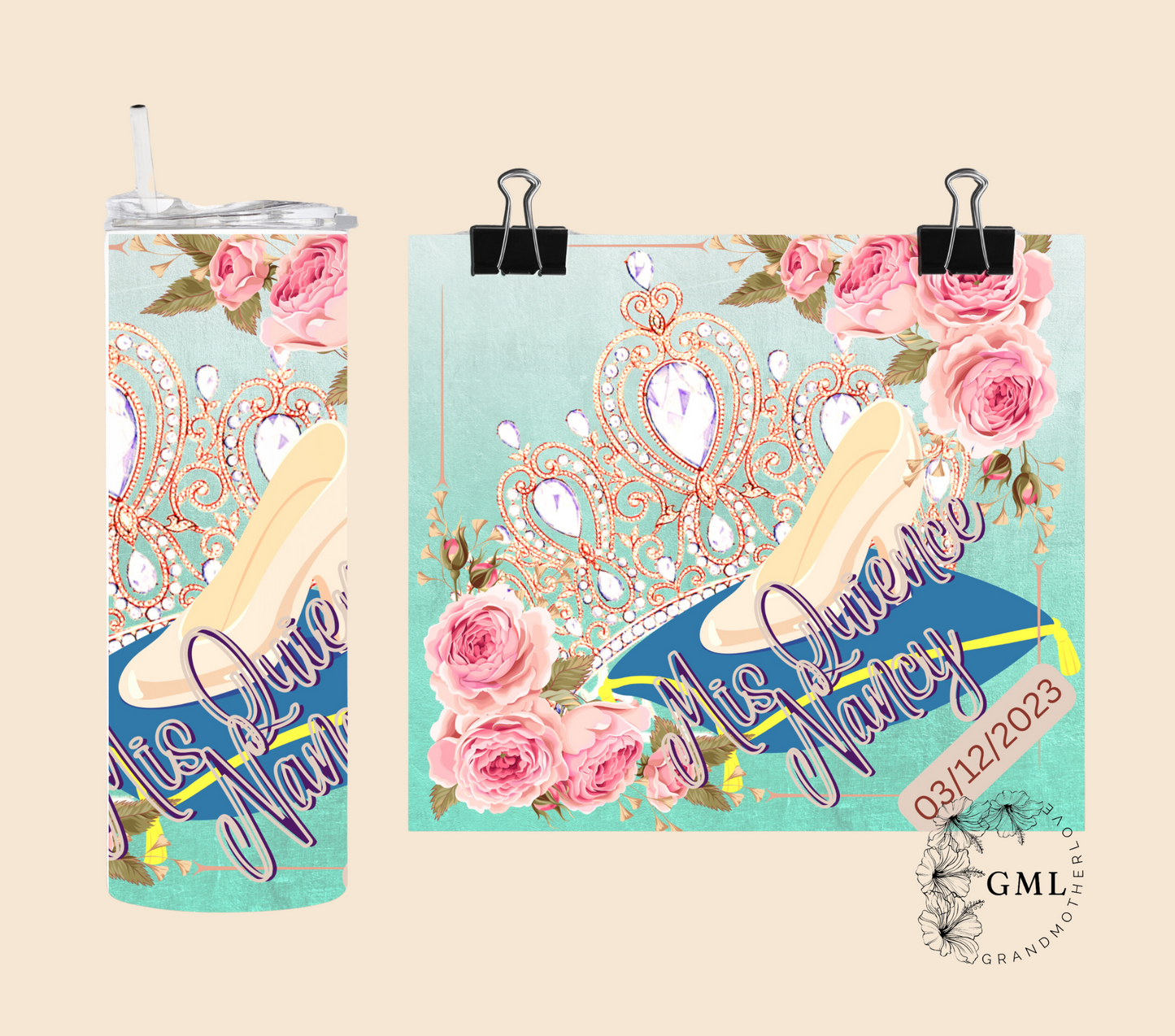 Quinceañera - Pink Roses | Personalized Tumbler 20onz