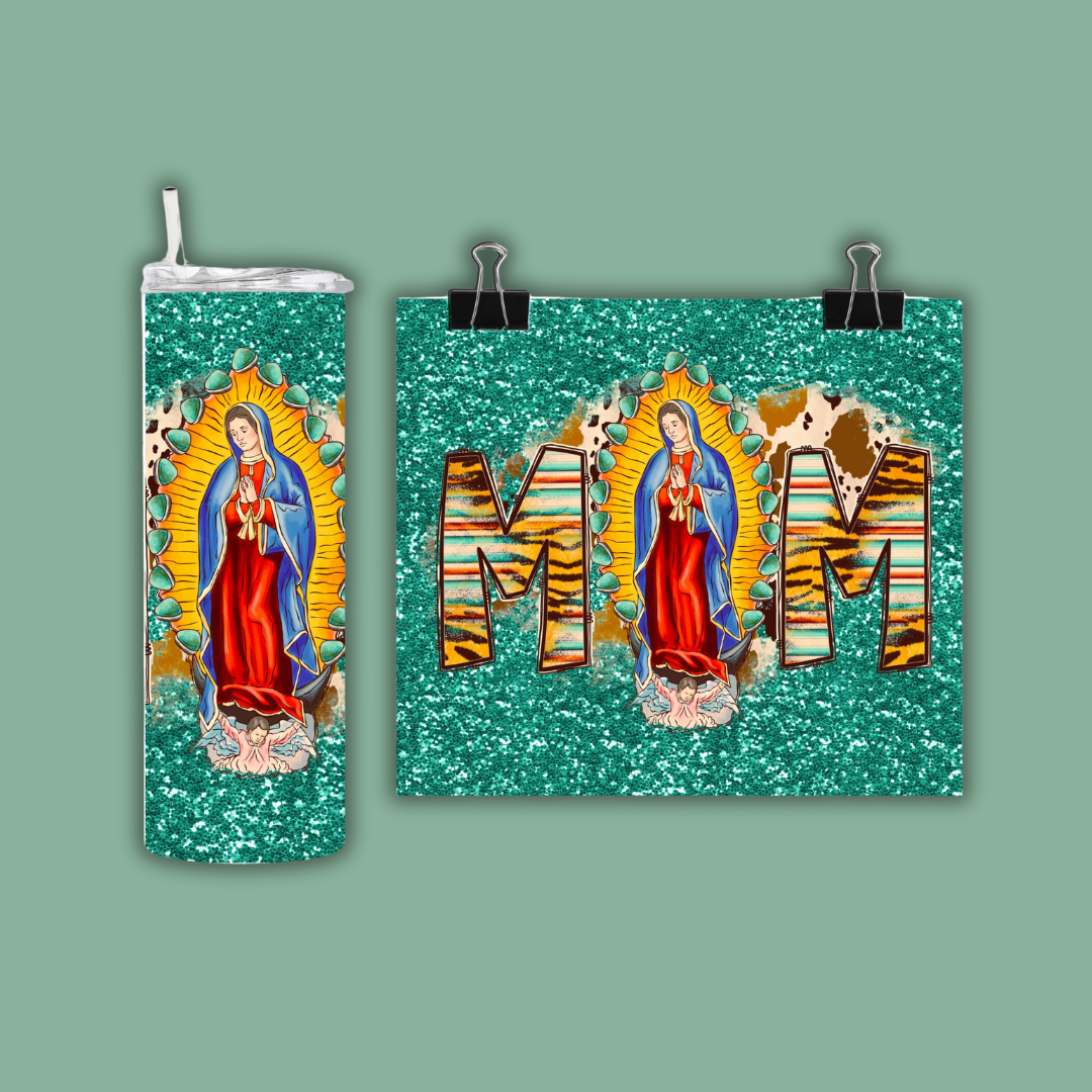 Guadalupe Mom Glitter Green | Personalized Tumbler