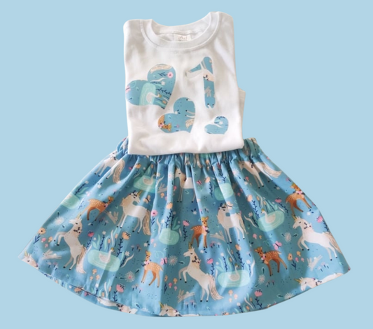 Blue Pony | Skirt + T-shirt for Girls/Toddlers