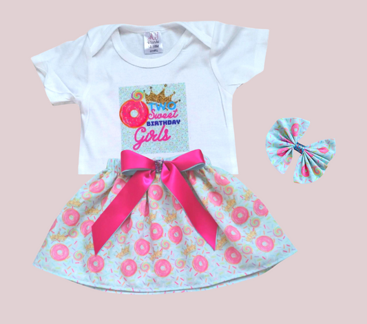 Two Sweet | Baby Girl/Toddler Outfit, Skirt & Head Bow/Bow