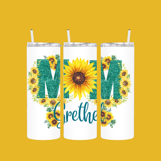 Mom Green Sun Flower | Personalized  Tumbler + PNG File