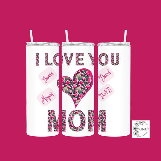 MOM + kids names, Valentines Day | Personalized Tumbler