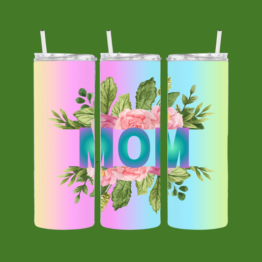 Pink Flowers Mom | Personalized Tumbler