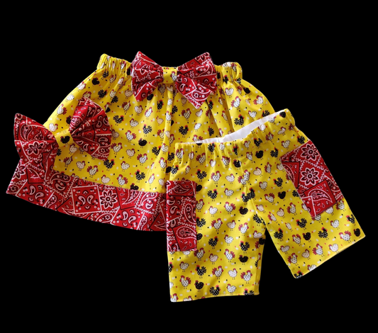 Farm Yellow Hens | Brother and Sister Outfit/Twin Babies/Set Unisex