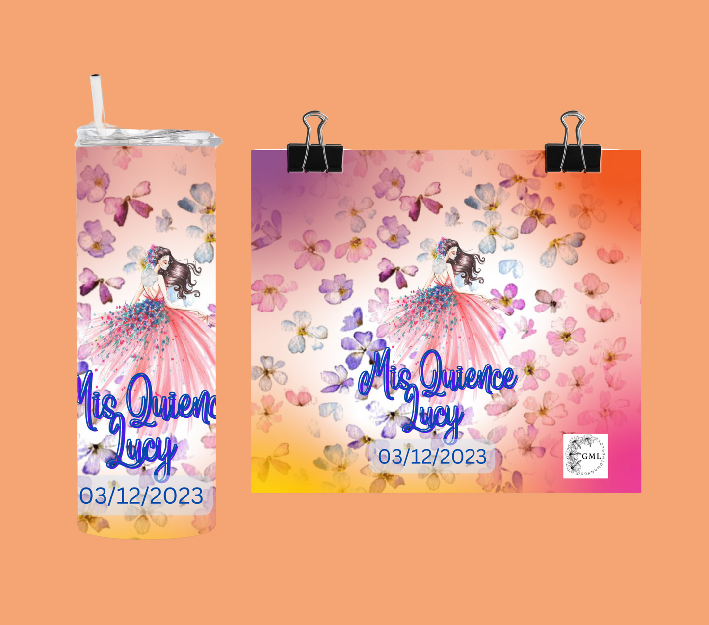 Quinceañera Flowers | Personalized Tumbler 20onz