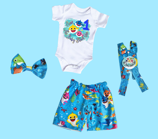 Baby Shark - Boy | Short-straps suspenders/Short and bow tide